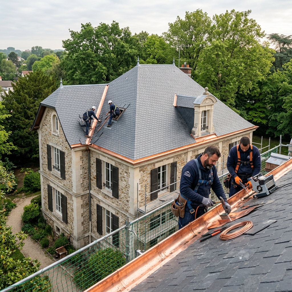 Chantier de toiture ardoise haut de gamme terminé à Bois-le-Roi